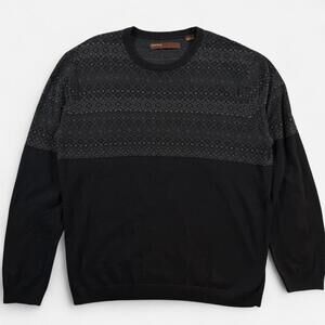 Perry Ellis Sweater Mens Large Black Gray Pattern Cotton